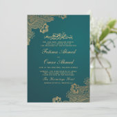 Gold Foil Lace  Groen Islamitisch Weddenschap Kaart (Staand voorkant)