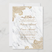 Gold Foil Lace Marble White Islamic Muslim Weduwsc Kaart (Voorkant)