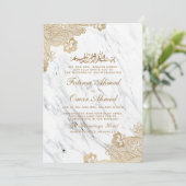 Gold Foil Lace Marble White Islamic Muslim Weduwsc Kaart (Staand voorkant)