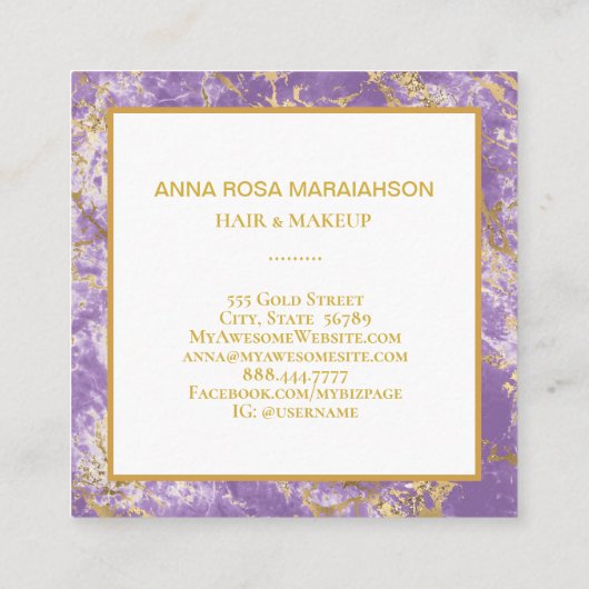 *~* Gold Foil Lavender Marble Modern Girly Luxe Vierkante Visitekaartje (Achterkant)