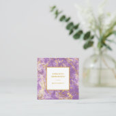 *~* Gold Foil Lavender Marble Modern Girly Luxe Vierkante Visitekaartje (Staand voorkant)