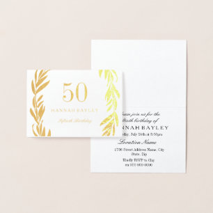 Gold Foil Leaf Wreath 50th Birthday Invitation Folie Kaarten
