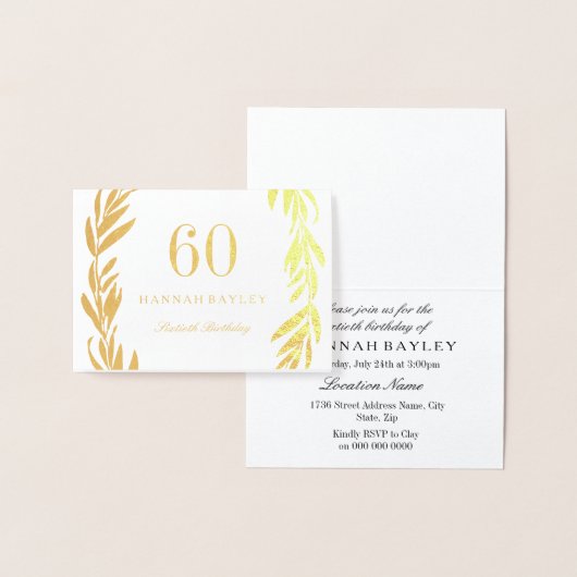 Gold Foil Leaf Wreath 60th Birthday Invitation Folie Kaarten (Display)