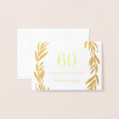 Gold Foil Leaf Wreath 60th Birthday Invitation Folie Kaarten (Voorkant met envelop)