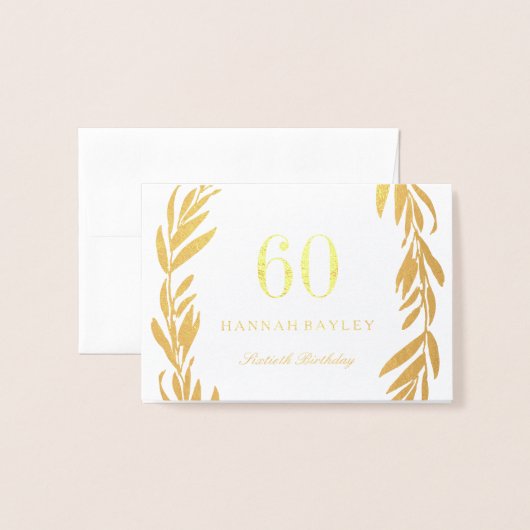 Gold Foil Leaf Wreath 60th Birthday Invitation Folie Kaarten (Voorkant met envelop)
