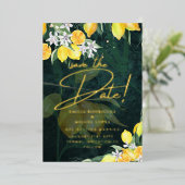 Gold Foil Lemon Zest Wedding Save the Date QR Code Folie Uitnodiging (Staand Voorkant)
