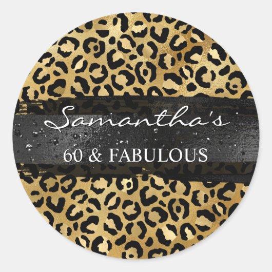Gold Foil Leopard Black Brush Stroke 60 & Fabulous Ronde Sticker (Voorkant)