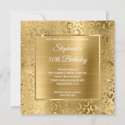 Gold Foil Leopard Glam 50th Birthday Kaart (Voorkant)