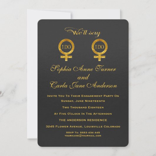 Gold Foil Lesbian Engagement Party - Uitnodiging (Voorkant)