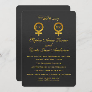 Gold Foil Lesbian Engagement Party - Uitnodiging