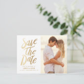 Gold Foil Lettering Foto opslaan Datum Aankondigingskaart (Staand voorkant)