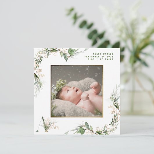 Gold Foil Lijst Boho Botanische Eucalyptus Foto Aankondiging (Staand voorkant)