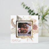 Gold Foil Lijst Boho Pampas Boho Foto Birth Aankondiging (Staand voorkant)