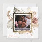 Gold Foil Lijst Boho Pampas Boho Foto Birth Aankondiging (Voorkant)