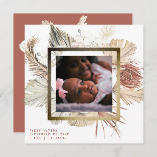 Gold Foil Lijst Boho Pampas Boho Foto Birth Aankondiging