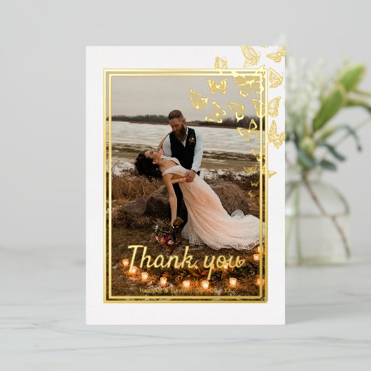 Gold foil lijst bruiloft bedankt folie uitnodiging (Staand Voorkant)