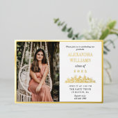 Gold Foil Lijst & Florals Foto Afstuderen Folie Folie Uitnodiging (Staand Voorkant)