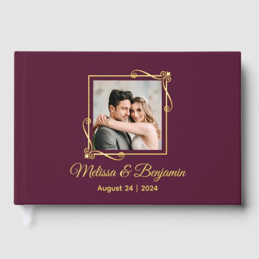 Gold Foil Lijst op Bourgondische bruiloft Gastenboek (Voorkant)