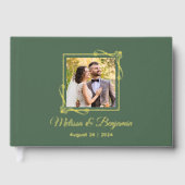Gold Foil Lijst op een groene bruiloft Gastenboek (Voorkant)