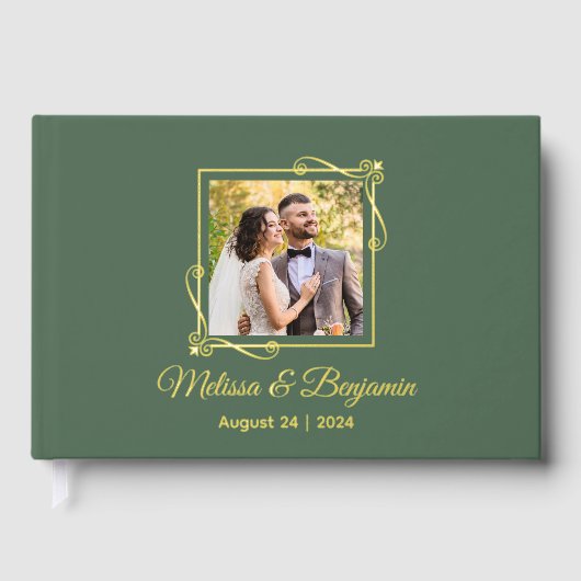 Gold Foil Lijst op een groene bruiloft Gastenboek (Voorkant)