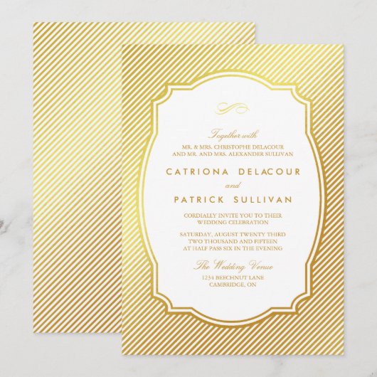 Gold Foil  Lijst Striped Wedding Invitation Kaart (Voorkant / Achterkant)