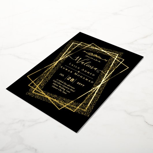 GOLD FOIL Lijst Tekst Nikah Walima Islamic Wedding Folie Uitnodiging (Gedraaid)