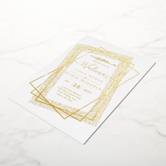 GOLD FOIL Lijst Tekst Nikah Walima Islamic Wedding Folie Uitnodiging (Gedraaid)