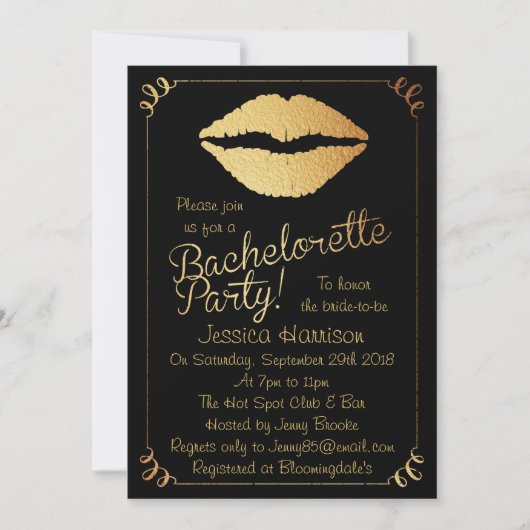 Gold Foil Lips Bachelorette Party Kaart (Voorkant)