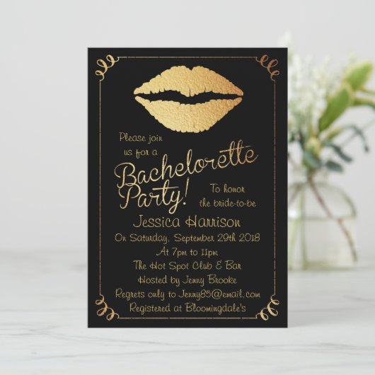Gold Foil Lips Bachelorette Party Kaart (Staand voorkant)