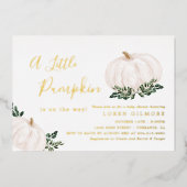 Gold Foil Little Pumpkin is onderweg Baby shower Folie Uitnodiging (Voorkant)