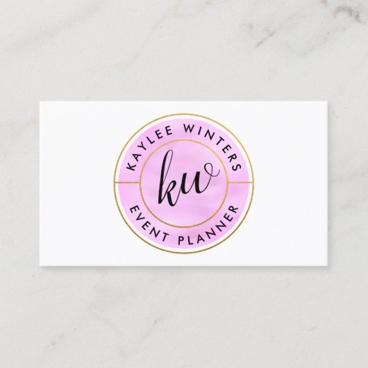 Gold Foil look en roze Waterverf Curved Text Visitekaartje (Voorkant)