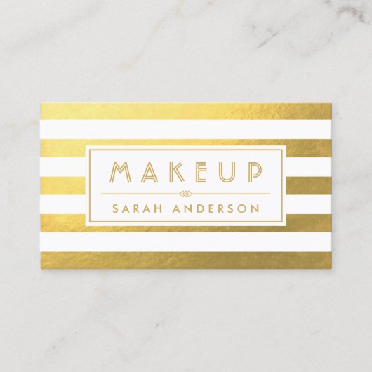Gold Foil look Makeup Typografie en White Stripes Visitekaartje (Voorkant)