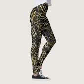 Gold Foil Look Scrollwork Script op zwart Elegant Leggings (Rechts)
