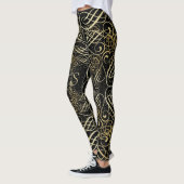 Gold Foil Look Scrollwork Script op zwart Elegant Leggings (Links)