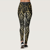 Gold Foil Look Scrollwork Script op zwart Elegant Leggings (Achterkant)
