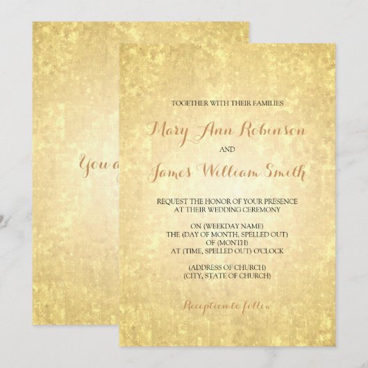 Gold Foil Look Stars Confetti Wedding Kaart (Voorkant / Achterkant)