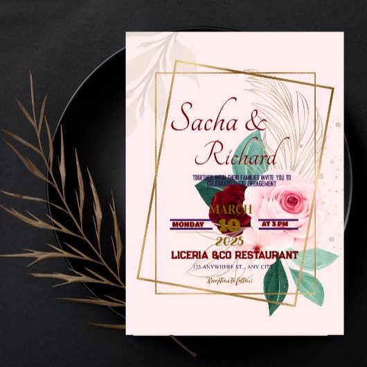 Gold Foil-Look Verloving Aankondigingsuitnodiginge Kaart