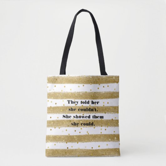 Gold Foil LOOK, White, Stripes, Confetti Canvas ta Tote Bag (Voorkant)