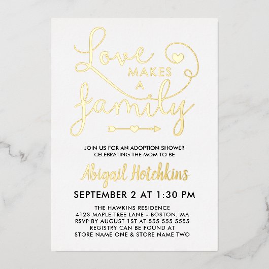 Gold Foil Love maakt een serie adoptieklower Folie Uitnodiging (Voorkant)