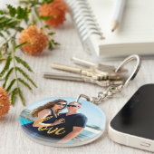 Gold Foil Love Script Aangepaste foto Sleutelhanger (Voorkant Rechts)