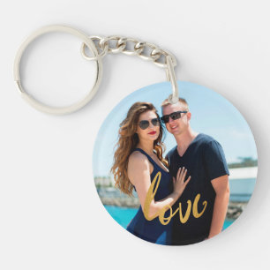 Gold Foil Love Script Aangepaste foto Sleutelhanger