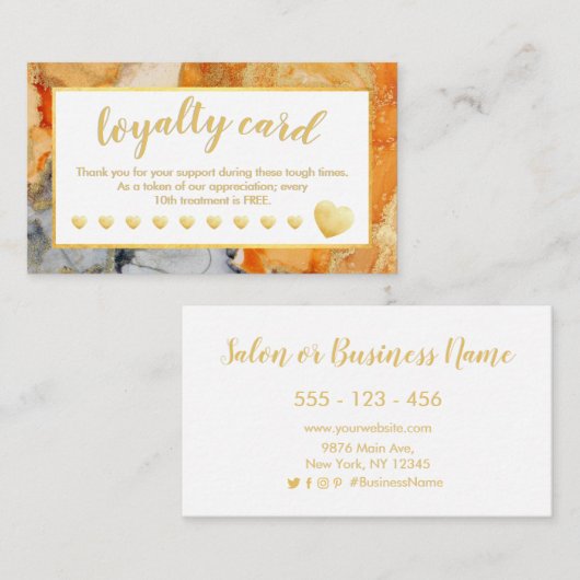Gold Foil Loyalty Card Oranje grijs Abstract (Voorkant / Achterkant)