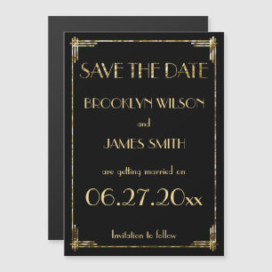 Gold Foil Magnetic Art Deco Wedding Save the Date Magnetische Uitnodiging
