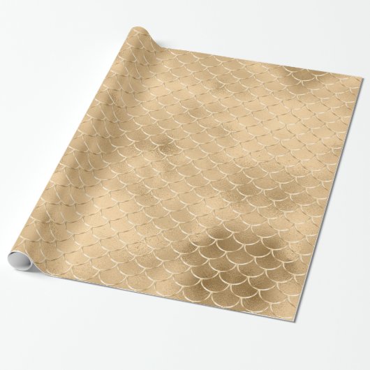 Gold Foil Mermaid Pattern Texture Celebration Cadeaupapier (Uitgerold)