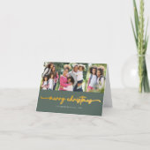 Gold Foil Merry kerst | Moderne drie foto Feestdagen Kaart (Voorkant)