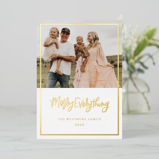 Gold Foil Merry kerstfeestdag fotokaart Folie Feestdagenkaart (Staand Voorkant)