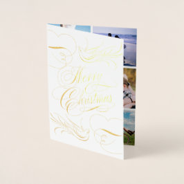 Gold Foil Merry-kerstkalligrafie foto's Folie Kaarten