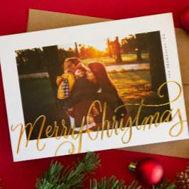 Gold Foil Merry kerstscript met foto's Folie Feestdagenkaart