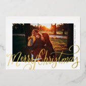 Gold Foil Merry kerstscript met foto's Folie Feestdagenkaart (Voorkant)