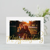 Gold Foil Merry kerstscript met foto's Folie Feestdagenkaart (Staand Voorkant)